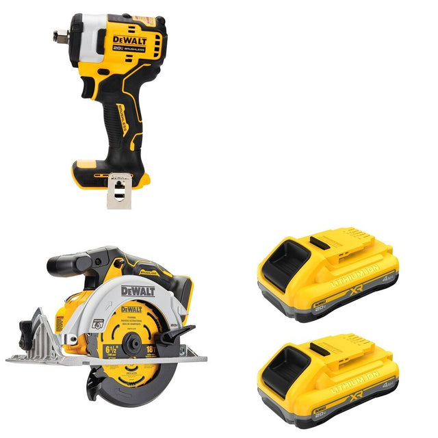 DeWalt DCB2104-2 20V MAX XR POWERPACK 4Ah Battery 2-Pack W/ DCF911B Impact Wrench and DCS565B