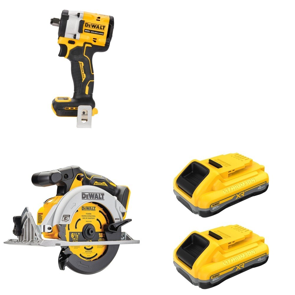 DeWalt DCB2104-2 20V MAX XR POWERPACK 4Ah Battery 2-Pack W/ DCF921B Impact Wrench and DCS565B
