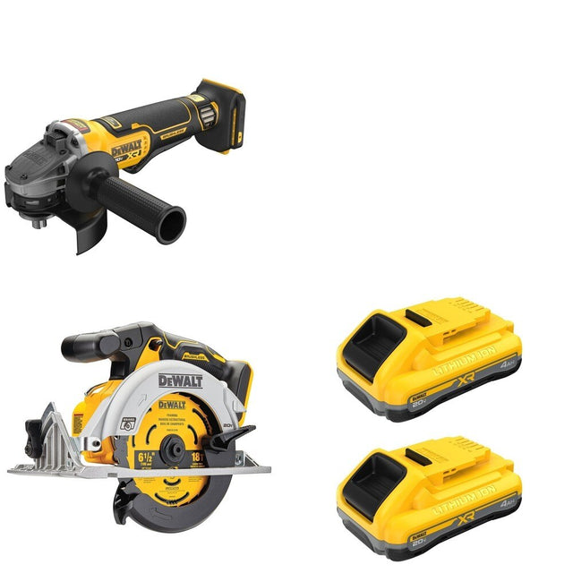 DeWalt DCG410B 20V MAX XR 4-1/2 in. Angle Grinder W/ DCB2104-2 POWERPACK 4Ah 2-Pack and DCS565B