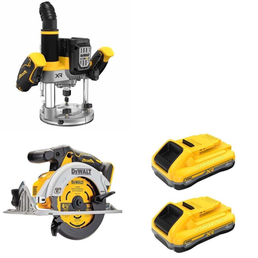 DeWalt DCW620B 20V MAX XR 2-1/4 HP Plunge Router W/ DCB2104-2 POWERPACK 4Ah 2-Pack and DCS565B
