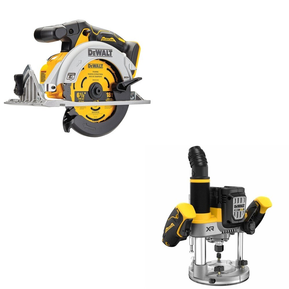 DeWalt DCW620B 20V MAX XR 2-1/4 HP Plunge Router W/ DCS565B 6-1/2 in. Circular Saw