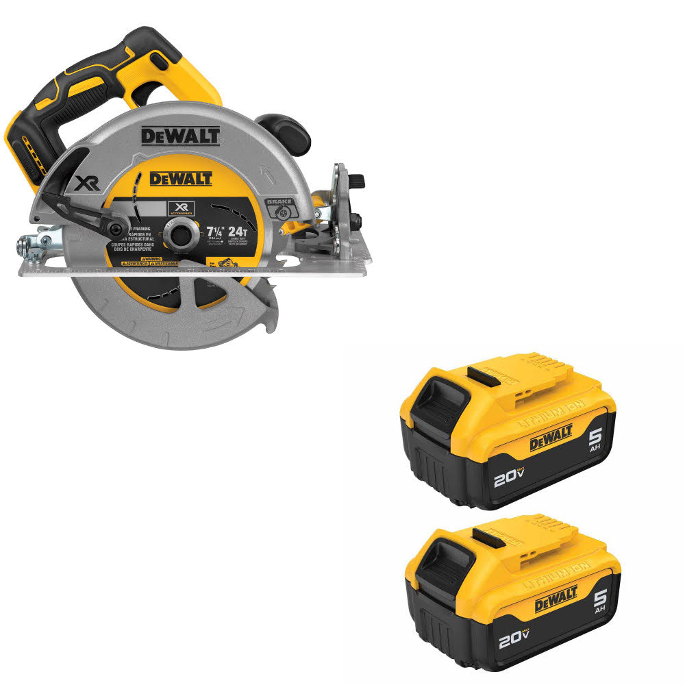DeWalt DCS570B 7-1/4" 20V MAX Circ Saw W/ DCB205-2 20V MAX 5Ah Battery, 2 Pack
