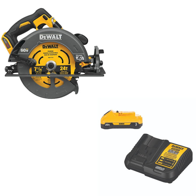 DeWalt DCS578B 60V Max 7-1/4" Circ Saw, Bare W/ DCB230C 20V MAX Starter Kit
