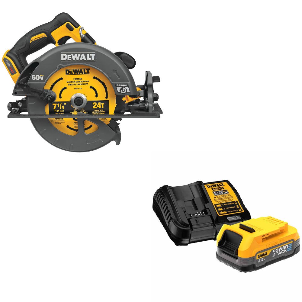 DeWalt DCS578B 60V Max 7-1/4" Circ Saw, Bare W/ DCBP034C 20V MAX Starter Kit