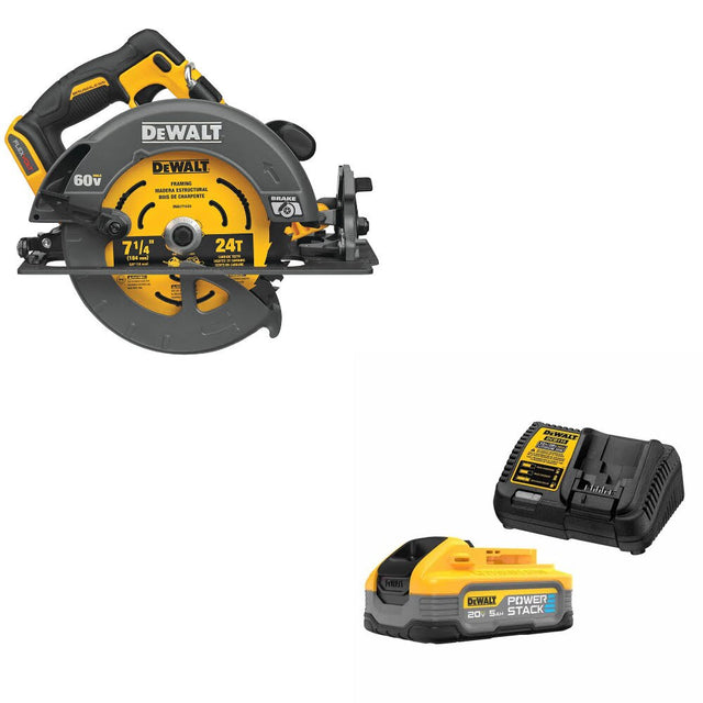 DeWalt DCS578B 60V Max 7-1/4" Circ Saw, Bare W/ DCBP520C 20V Max Starter Kit