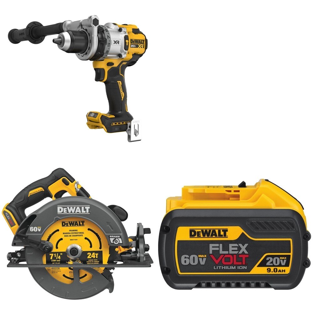 DeWalt DCS578B 60V MAX 7-1/4 in. Circular Saw W/ DCD1007B Hammer Drill and DCB609 9.0Ah Battery