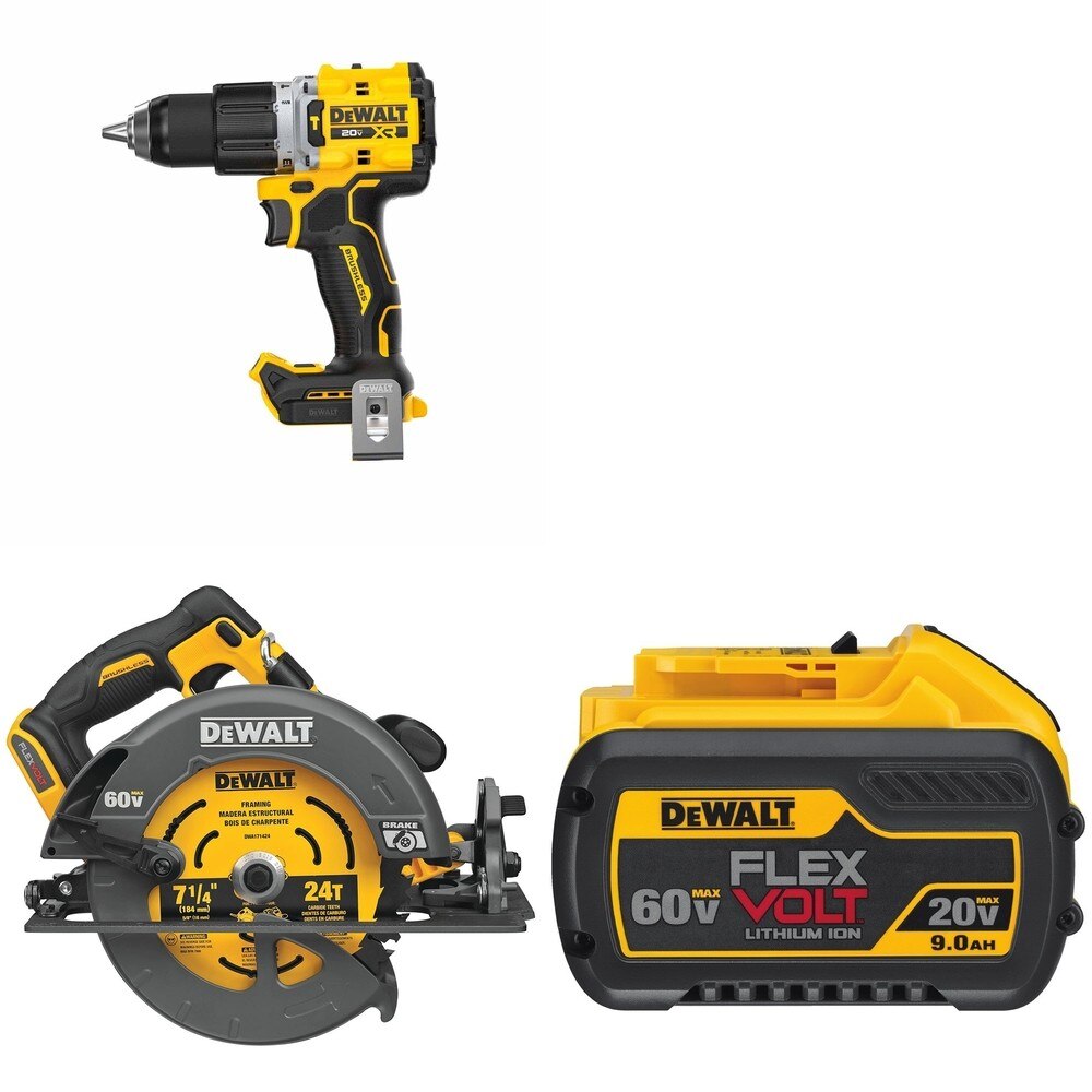 DeWalt DCS578B 60V MAX 7-1/4 in. Circular Saw W/ DCB609 9.0Ah Battery and DCD806B Hammer Drill