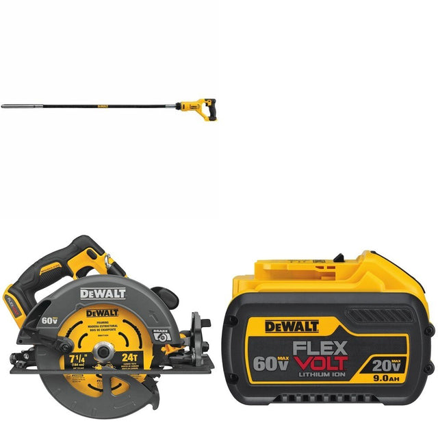 DeWalt DCS578B 7-1/4 in. Circular Saw W/ DCE531B Concrete Vibrator and DCB609 9.0Ah Battery