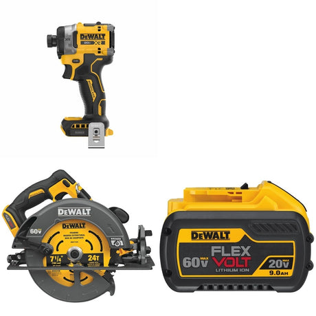 DeWalt DCS578B 60V MAX 7-1/4 in. Circular Saw W/ DCB609 9.0Ah Battery and DCF860B Impact Driver
