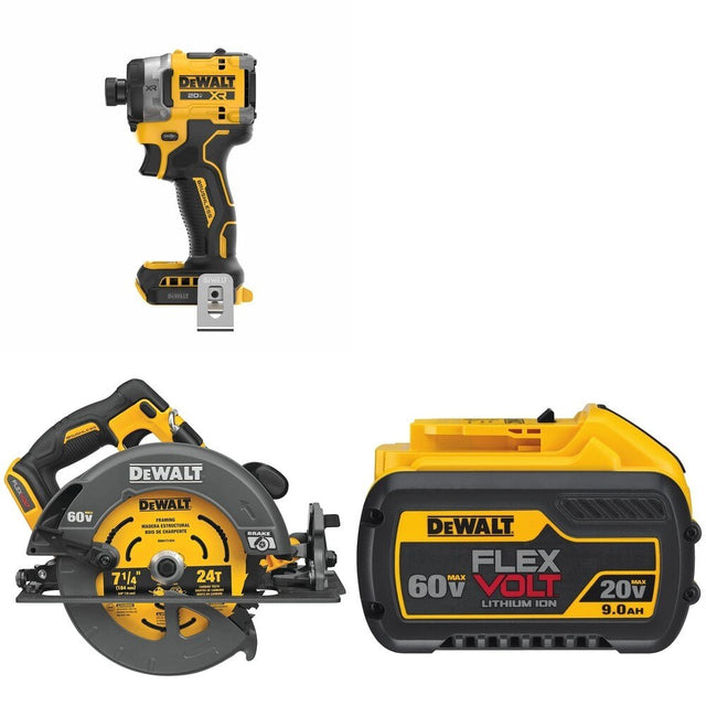 DeWalt DCS578B 60V MAX 7-1/4 in. Circular Saw W/ DCB609 9.0Ah Battery and DCF860B Impact Driver