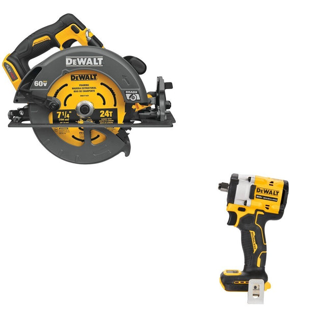 DeWalt DCS578B 60V MAX 7-1/4 in. Circular Saw W/ DCF921B ATOMIC Impact Wrench