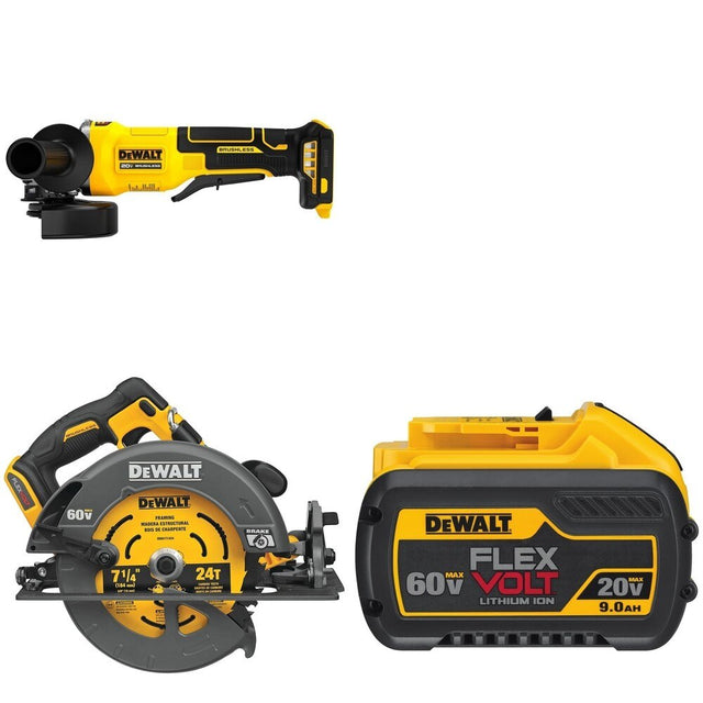 DeWalt DCS578B 7-1/4 in. Circular Saw W/ DCB609 9.0Ah Battery and DCG408B Paddle-Switch Grinder