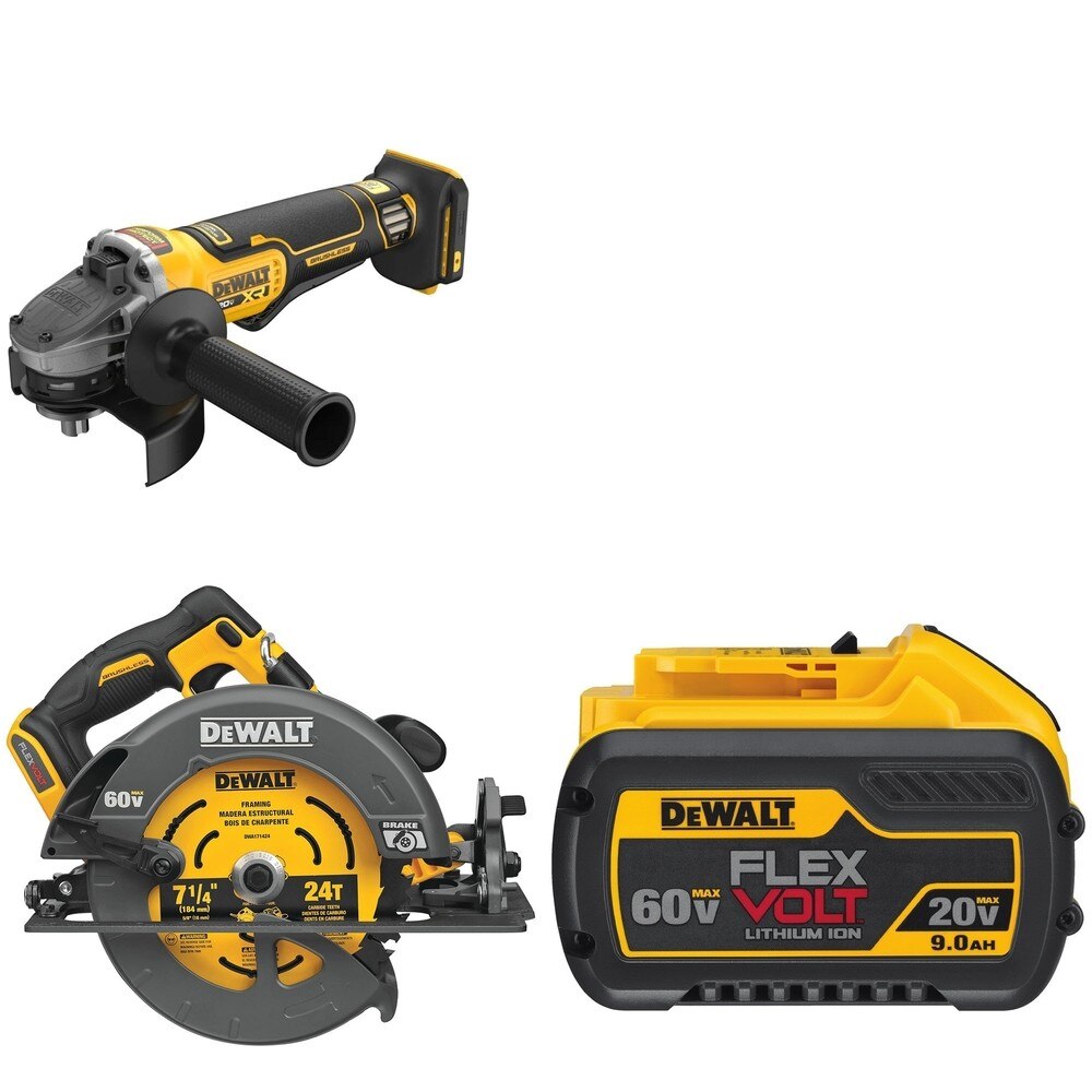 DeWalt DCS578B 60V MAX 7-1/4 in. Circular Saw W/ DCG410B Angle Grinder and DCB609 9.0Ah Battery