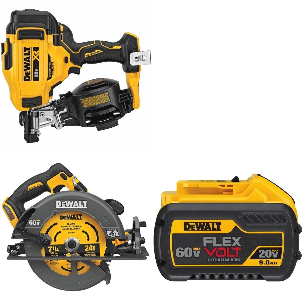 DeWalt DCN45RNB Roofing Nailer W/ DCS578B 7-1/4 in. Circular Saw and DCB609 9.0Ah Battery