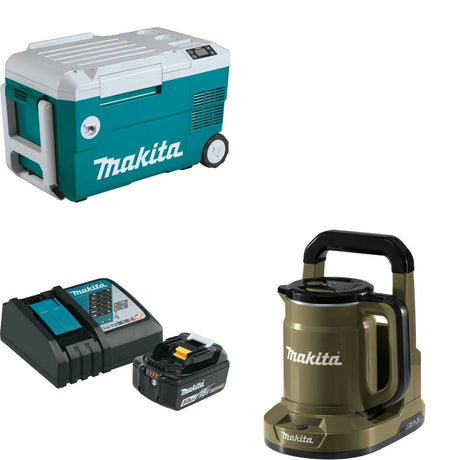 Makita DCW180Z Cooler/Warmer Kit W/ FREE BL1850BDC1 Starter Pack and FREE ADRM13 Radio Lantern