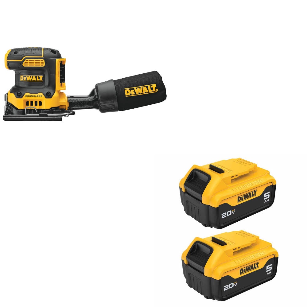 DeWalt DCW200B 20V MAX XR 1/4" Sander, Bare W/ DCB205-2 20V MAX 5Ah Battery, 2Pk