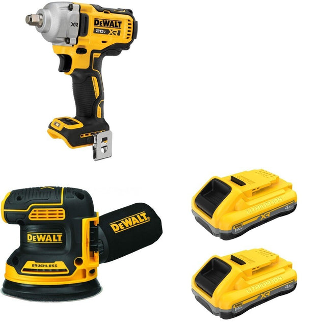 DeWalt DCF891B Mid-Range Impact Wrench W/ DCB2104-2 and DCW210B Random Orbital Sander