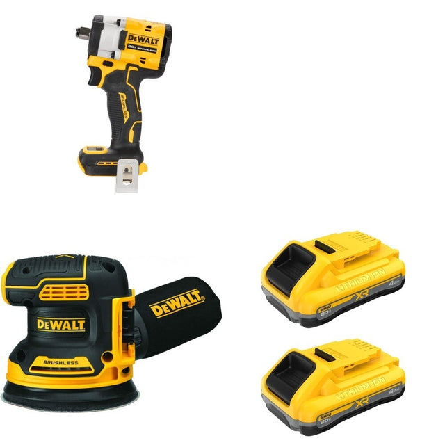 DeWalt DCB2104-2 20V MAX XR POWERPACK 4Ah Battery 2-Pack W/ DCF921B Impact Wrench and DCW210B