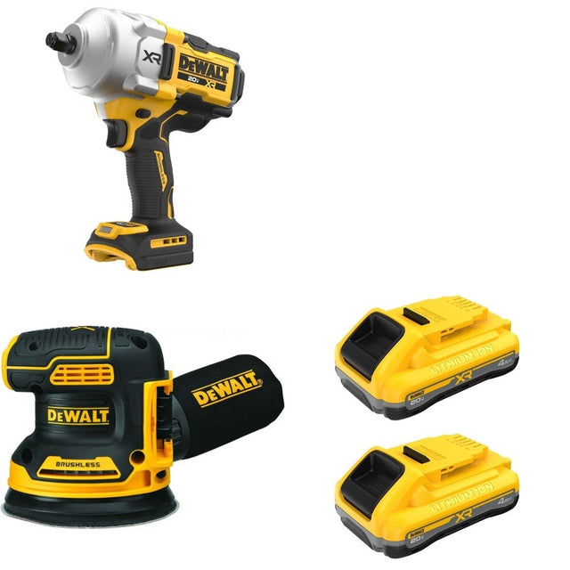 DeWalt DCF961B High Torque Impact Wrench W/ DCB2104-2 and DCW210B Random Orbital Sander