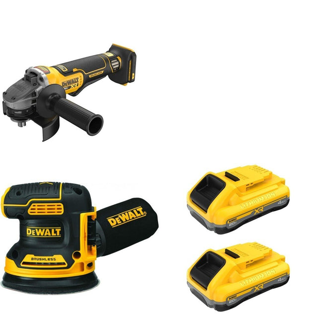 DeWalt DCG410B 20V MAX XR 4-1/2 in. Angle Grinder W/ DCB2104-2 POWERPACK 4Ah 2-Pack and DCW210B