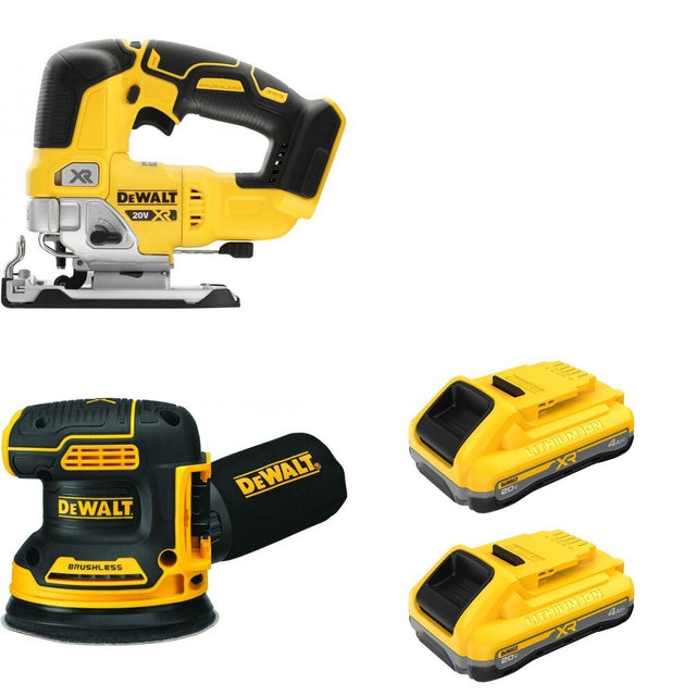 DeWalt DCB2104-2 POWERPACK 4Ah 2-Pack W/ DCS334B Jig Saw and DCW210B Random Orbital Sander