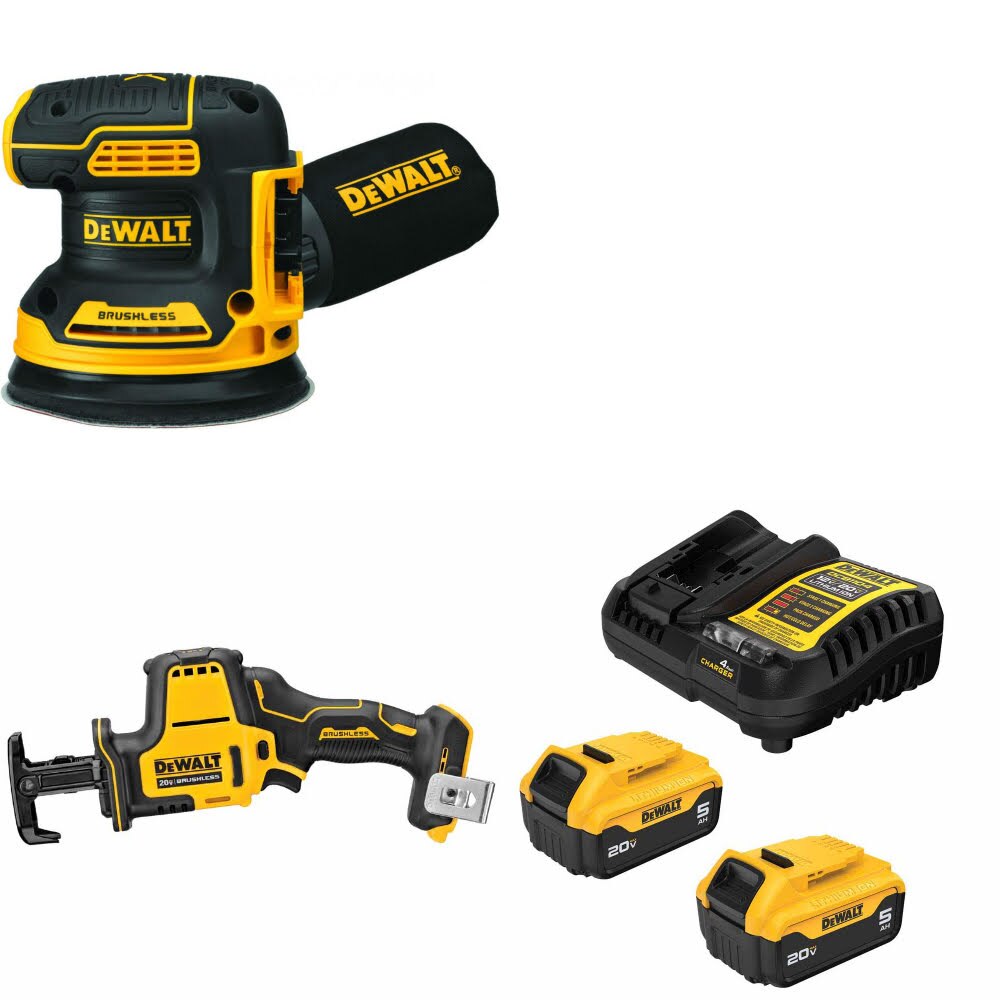 DeWalt DCW210B 20V MAX XR Sander Kit W/ DCS369B Reciprocating Saw and FREE DCB205-2C Battery Kit