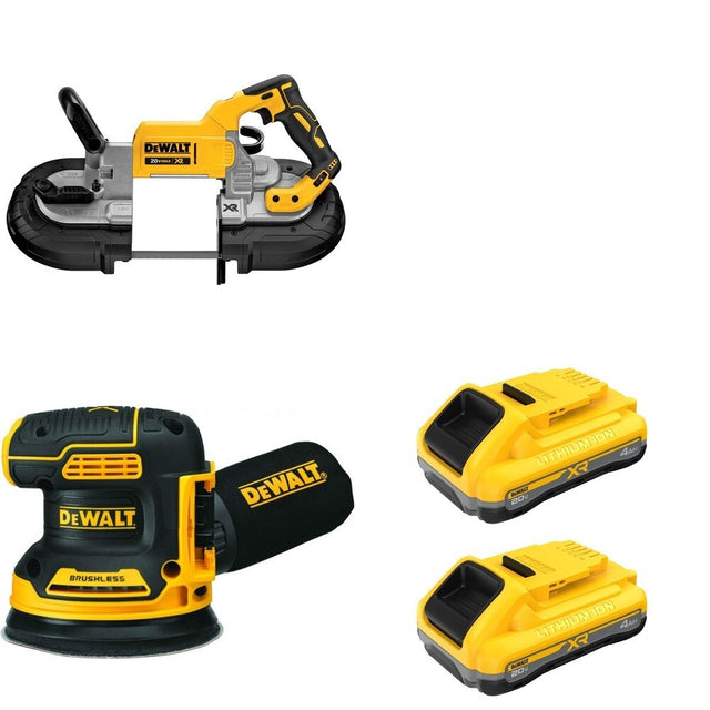 DeWalt DCS374B 20V MAX Deep Cut Band Saw W/ DCB2104-2 and DCW210B Random Orbital Sander