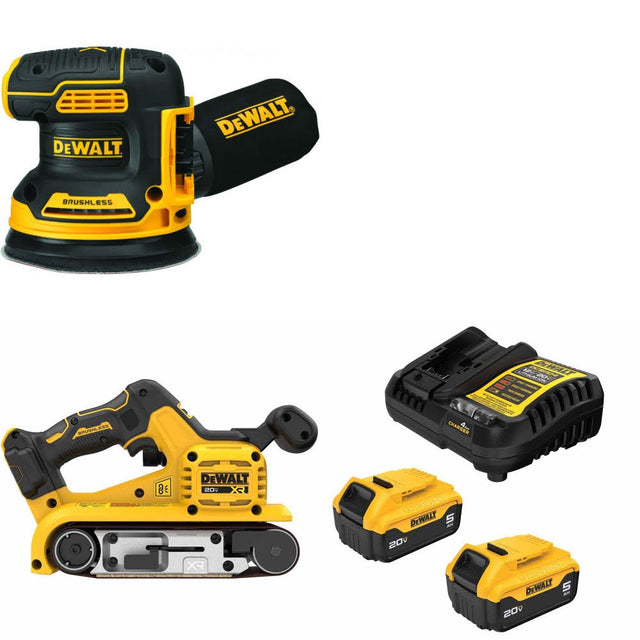 DeWalt DCW210B Random Orbital Sander Kit W/ DCW220B Belt Sander and FREE DCB205-2C Battery Kit