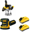 DeWalt DCW620B 20V MAX XR 2-1/4 HP Plunge Router W/ DCB2104-2 and DCW210B Random Orbital Sander