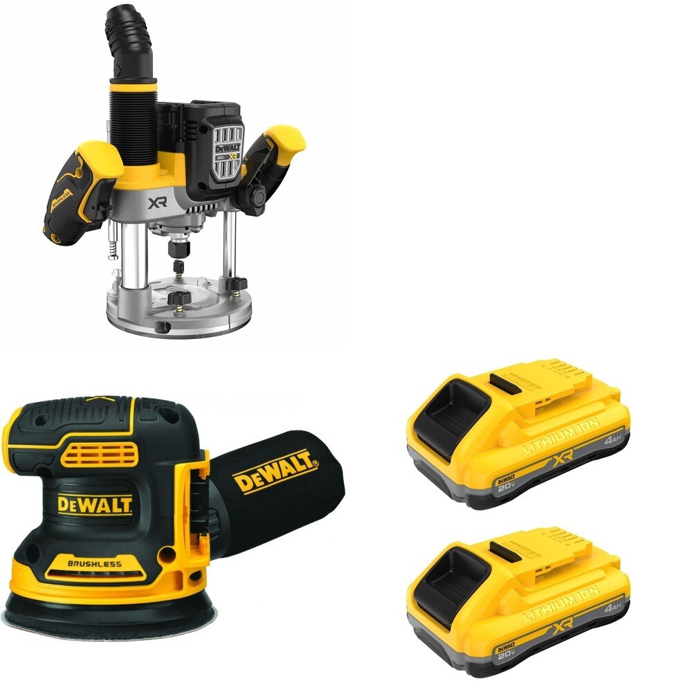 DeWalt DCW620B 20V MAX XR 2-1/4 HP Plunge Router W/ DCB2104-2 and DCW210B Random Orbital Sander