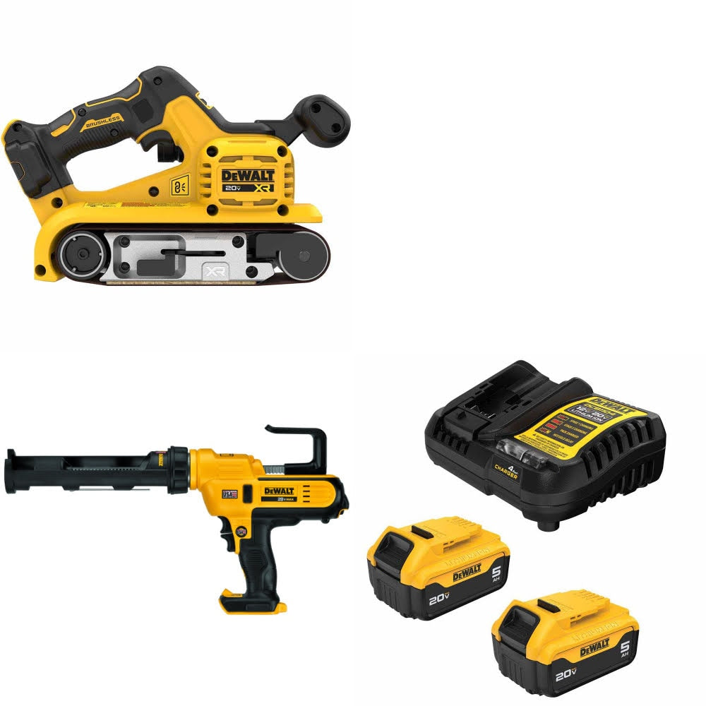 DeWalt DCW220B Belt Sander Kit W/ DCE560B Caulking Gun and FREE DCB205 Battery Kit