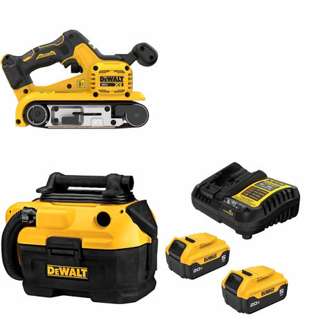 DeWalt DCW220B Belt Sander Kit W/ DCV581H Wet-Dry Vacuum and FREE DCB205-2C Battery Kit