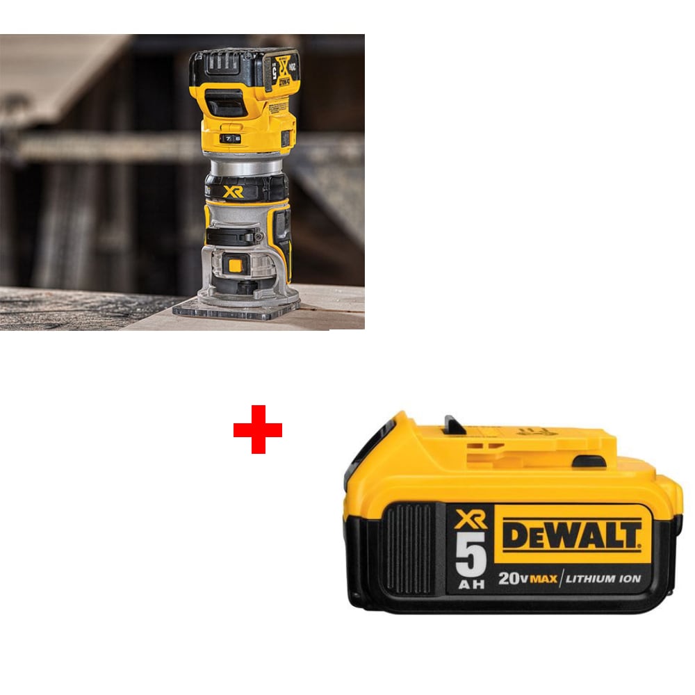 DeWalt DCW600B 20V Max Compact Router, w/ FREE DCB205 5Ah Battery