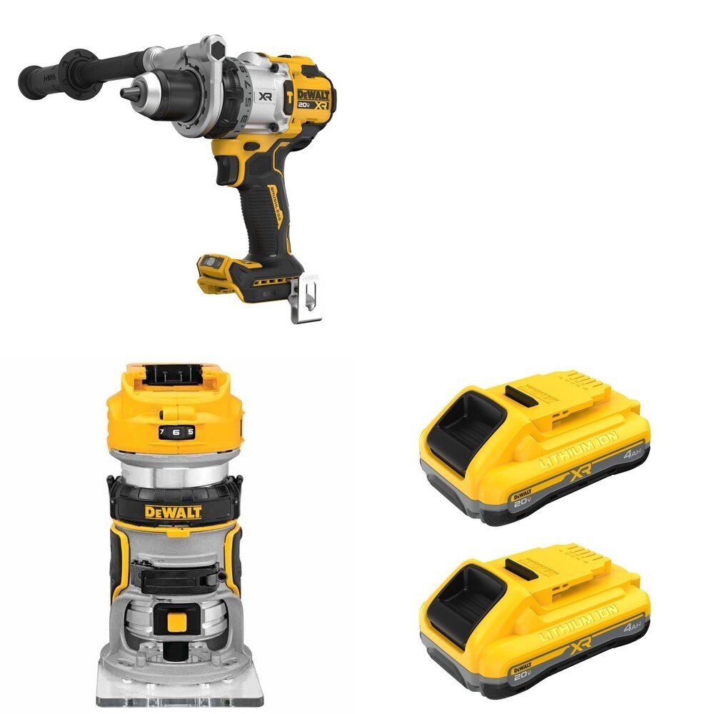 DeWalt DCB2104-2 POWERPACK 4Ah 2-Pack W/ DCD1007B Hammer Drill and DCW600B Compact Router