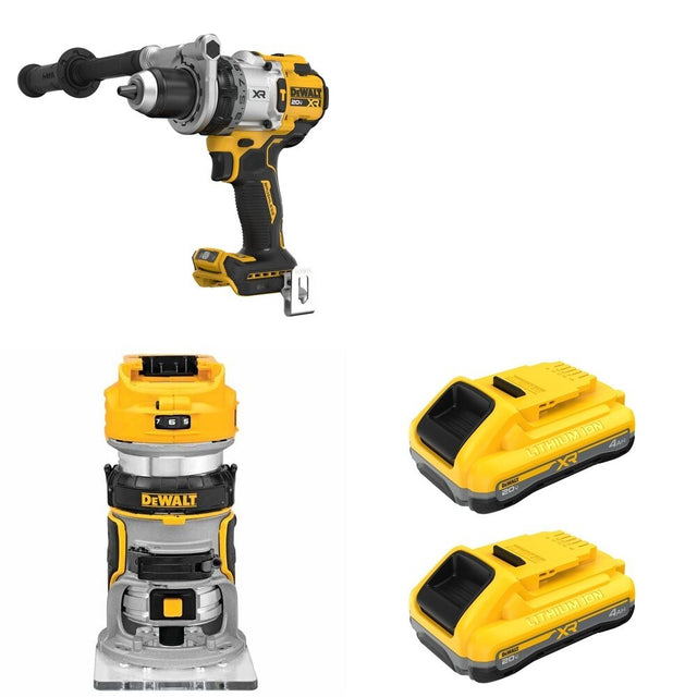DeWalt DCB2104-2 POWERPACK 4Ah 2-Pack W/ DCD1007B Hammer Drill and DCW600B Compact Router