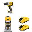 DeWalt DCB2104-2 POWERPACK 4Ah 2-Pack W/ DCD806B Hammer Drill and DCW600B Compact Router