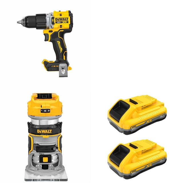 DeWalt DCB2104-2 POWERPACK 4Ah 2-Pack W/ DCD806B Hammer Drill and DCW600B Compact Router