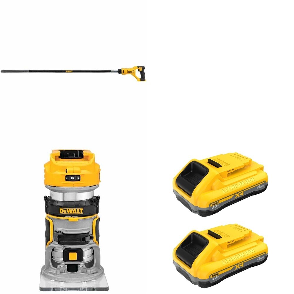 DeWalt DCE531B Concrete Vibrator W/ DCB2104-2 POWERPACK 4Ah 2-Pack and DCW600B Compact Router