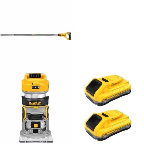 DeWalt DCE531B Concrete Vibrator W/ DCB2104-2 POWERPACK 4Ah 2-Pack and DCW600B Compact Router