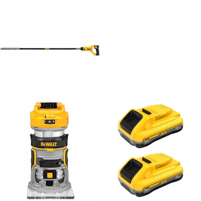 DeWalt DCE531B Concrete Vibrator W/ DCB2104-2 POWERPACK 4Ah 2-Pack and DCW600B Compact Router