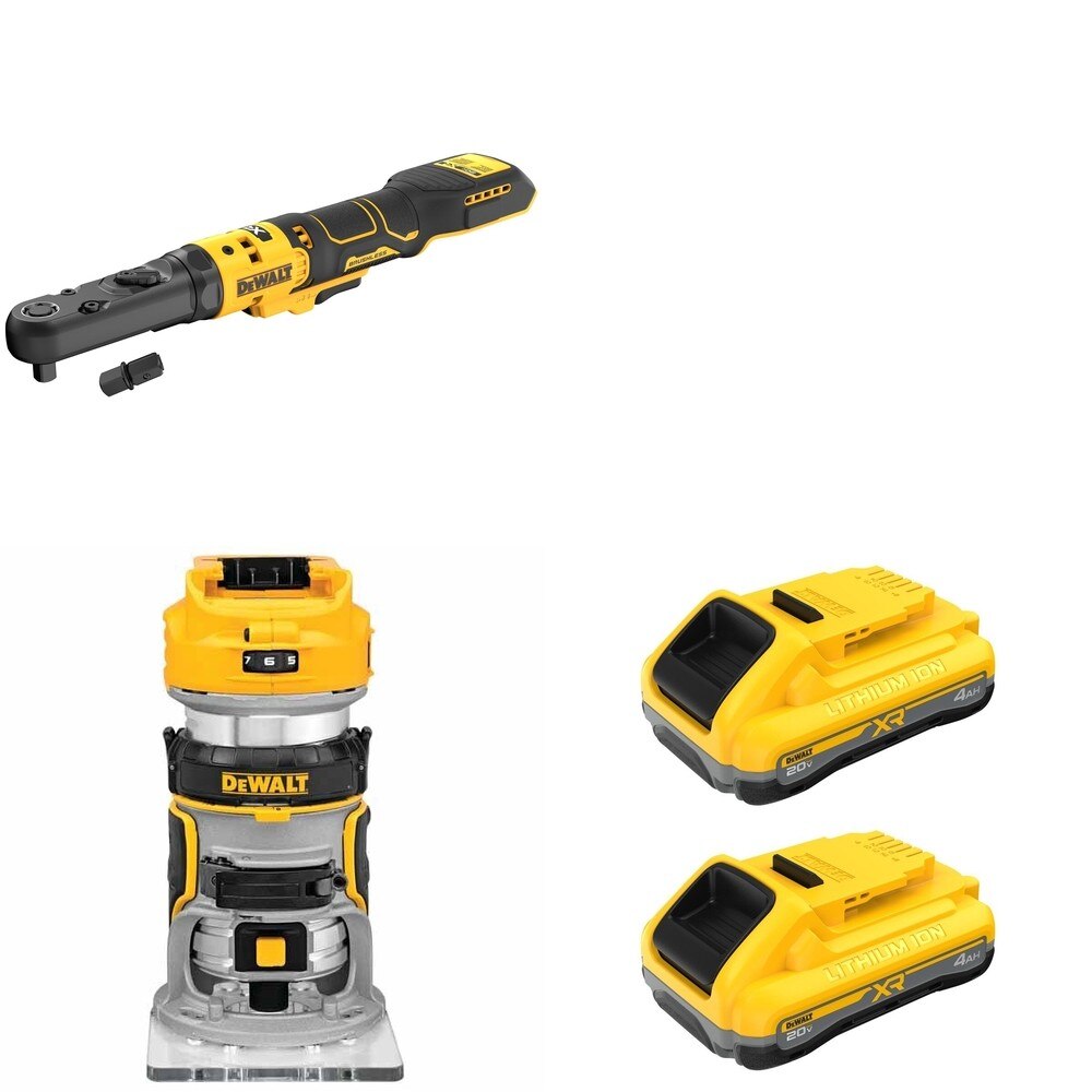 DeWalt DCF510B Sealed Head Ratchet W/ DCB2104-2 POWERPACK 4Ah 2-Pack and DCW600B Compact Router