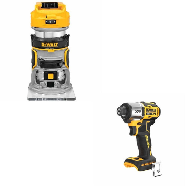 DeWalt DCF845B 20V MAX XR 1/4 in. 3-Speed Impact Driver W/ DCW600B Compact Router