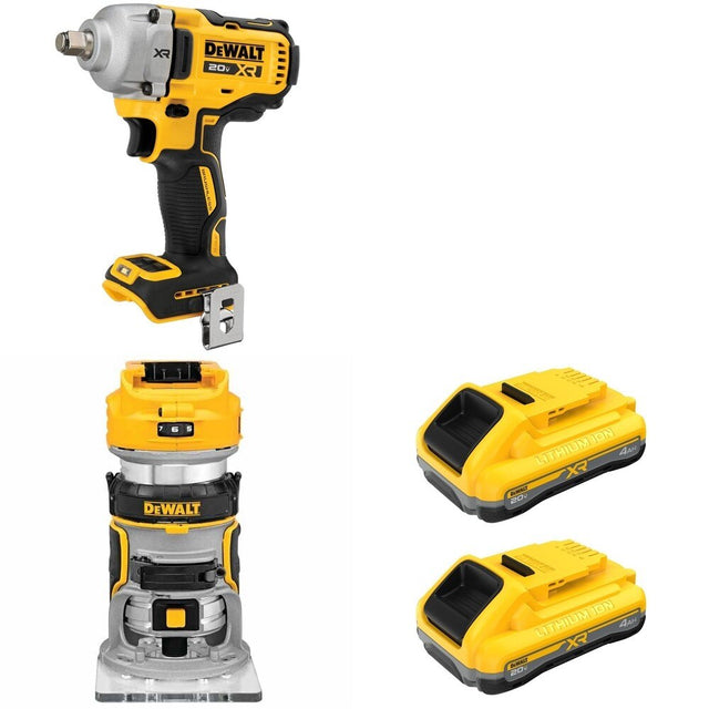 DeWalt DCF891B Mid-Range Impact Wrench W/ DCB2104-2 POWERPACK 4Ah 2-Pack and DCW600B