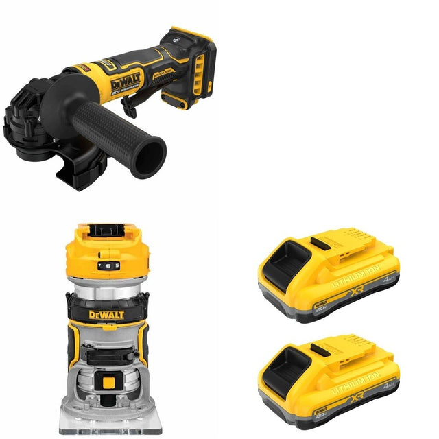 DeWalt DCB2104-2 POWERPACK 4Ah 2-Pack W/ DCG402B Angle Grinder and DCW600B Compact Router