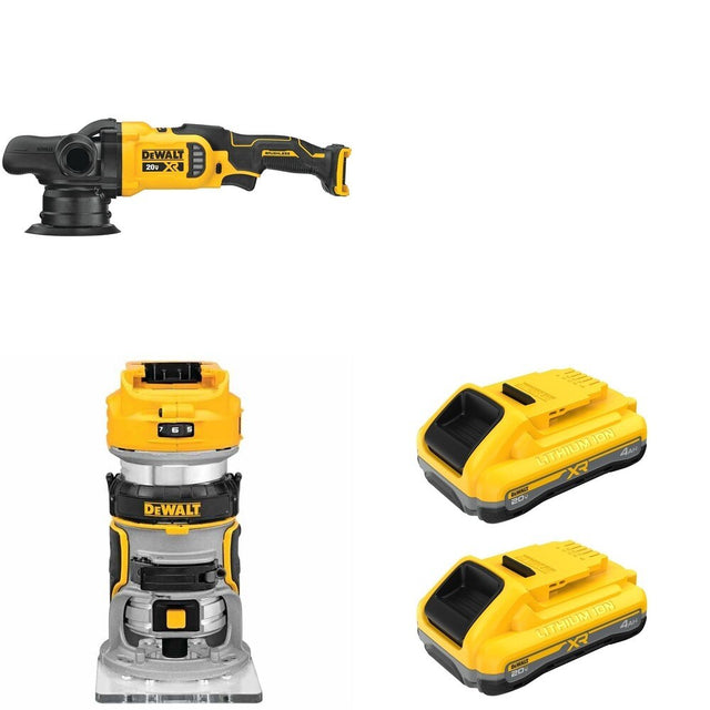 DeWalt DCM848B 20V MAX XR 5 in. Random Orbit Polisher W/ DCB2104-2 and DCW600B Compact Router