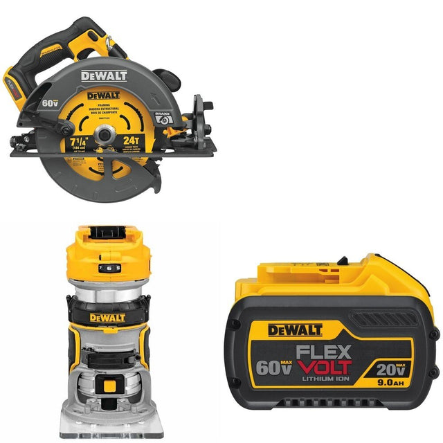 DeWalt DCS578B 7-1/4 in. Circular Saw W/ DCB609 9.0Ah Battery and DCW600B Compact Router