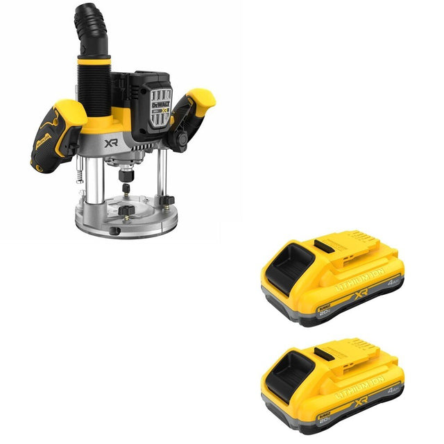 DeWalt DCW620B 20V MAX XR 2-1/4 HP Plunge Router W/ DCB2104-2 POWERPACK 4Ah 2-Pack