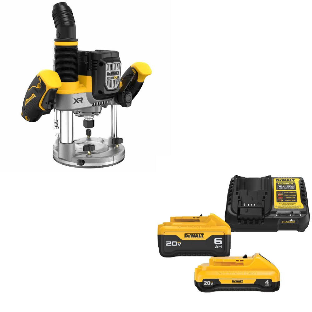 DeWalt DCW620B 20V MAX XR 2-1/4HP Router, Bare W/ DCB2460C 20V MAX Starter Kit