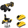 DeWalt DCW620B Plunge Router W/ DCB2104-2 POWERPACK 4Ah 2-Pack and DCG402B ATOMIC Angle Grinder