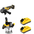 DeWalt DCW620B Plunge Router W/ DCG410B Angle Grinder and DCB2104-2 POWERPACK 4Ah 2-Pack